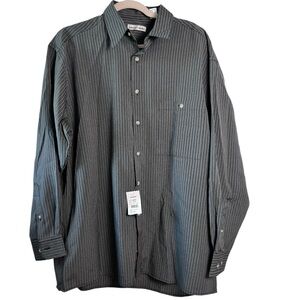Pierre Cardin Men’s Black White Striped Shirt Large Button‎ Front Long Sleeve